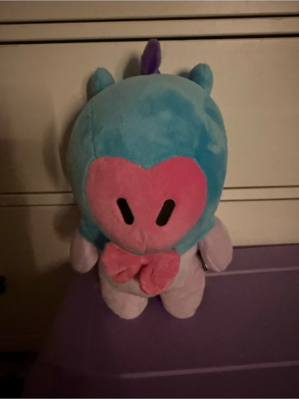 Cute Blue and Pink Heart Plush Stuffed Animal - Soft Bow Accent